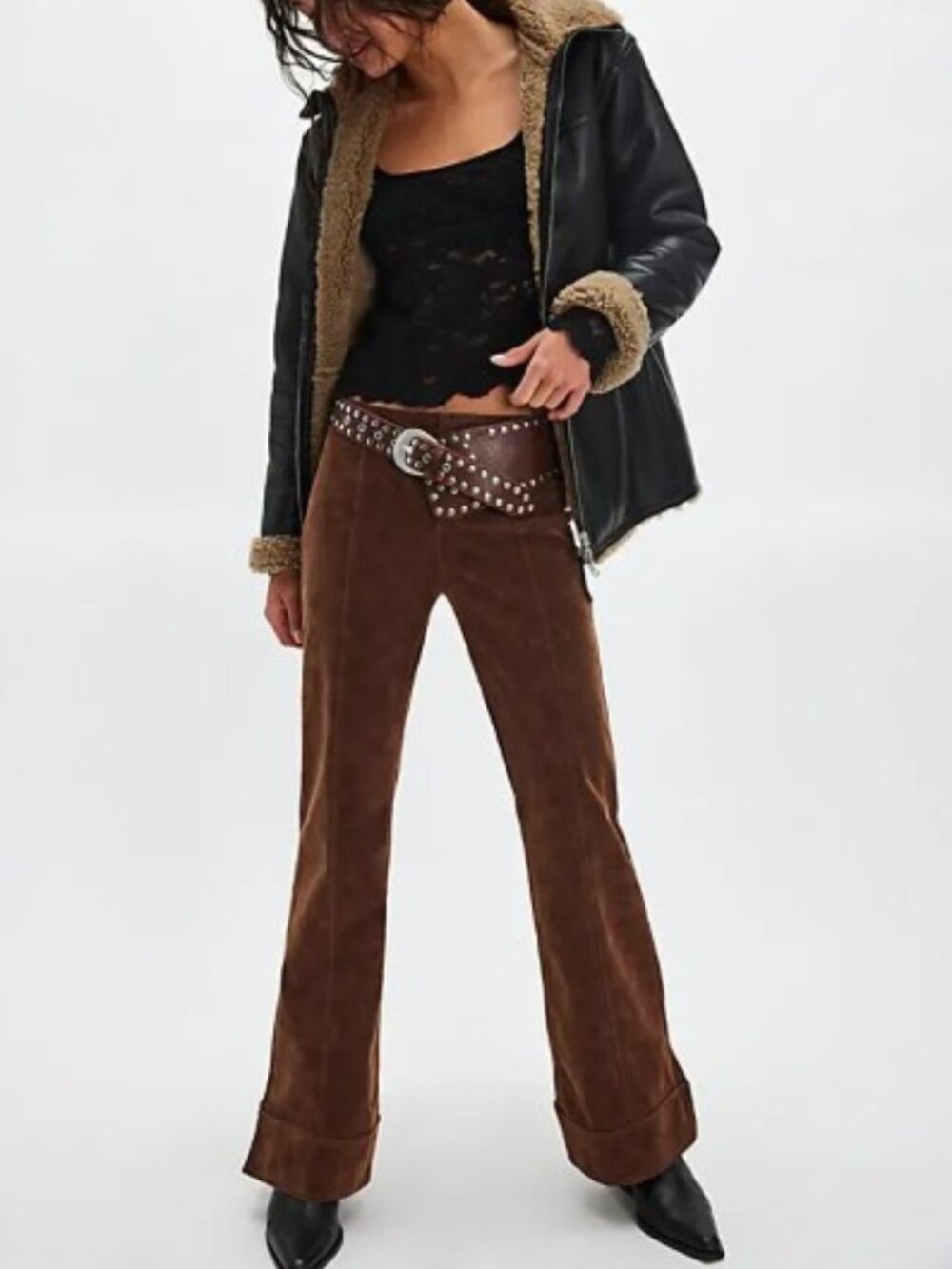 FREE PEOPLE WE THE FREE Glow Up Vegan Suede Flare Pants Size 6 NWT